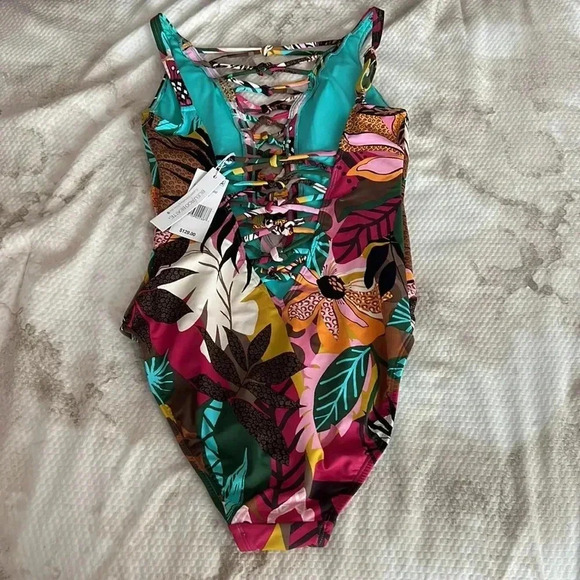 Bleu Rod Beattie Lace Down Over The Shoulder One-Piece Size - Picture 10 of 14